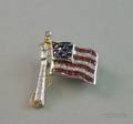 18kt White Gold Ruby Sapphire and Diamond Flag Pin