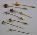 Seven Mostly Gold and Gemset Stickpins