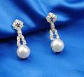 Platinum Cultured Pearl and Diamond Earpendants