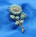 Turquoise and Diamond Flower Brooch