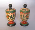 Two Lehn style lidded saffron cups by Teresa Skoog