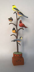 Contemporary carved and painted bird tree