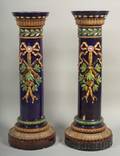 Pair of Continental Majolica Pedestals