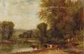 American School 19th Century Cows at the Rivers Edge