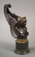 Egyptian Revival Black Patinated and Parcel Gilt Bronze Bust of a Winged Goddess