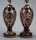 Pair of Bohemian Ruby Flash Lamps