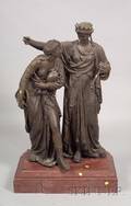 French Patinated Spelter Figural Group of La Science Guidant LIndustrie