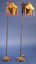 Pair of Art Deco Painted Wrought Iron Floor Lamps