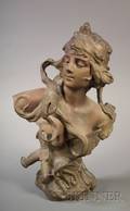 French Art Nouveau Patinated White Metal Bust of Judith