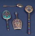Three Russian Silver Enamel Spoons