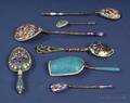 Seven Russian Silver Enamel Spoons