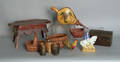 Group of country wares to include a stool