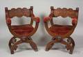 Pair of Italian Renaissance Style Carved Walnut Savonarola Armchairs