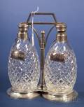 American Sterling and Colorless Glass Two Bottle Tantalus