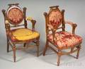Pair of American Aesthetic Movement Carved Walnut Armchairs