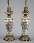 Pair of Rose Mandarin Decorated Bronze Mounted Lamps