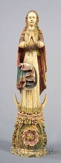 Goanese Carved Ivory Figure of Madonna