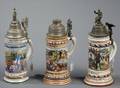 Three Porcelain Regimental Steins