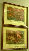 Two Framed Currier  Ives Small Folio Handcolored Civil War Lithographs