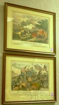 Two Framed Currier  Ives Small Folio Handcolored Civil War Lithographs