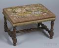 Irving  CassonAH Davenport Colonial Revival Embroidered Floral Upholstered Walnut Stool