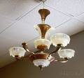Art Moderne Copperfinished Metal and Opalescent Glass FiveLight Chandelier