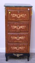 Louis XVI Style Marbletop Brassmounted Marquetry and Veneer FourDrawer Chest
