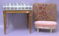 Louis XVI Style Upholstered Carved and Painted Footstool Giltwood Stool and a Needlepoint Upholstered Footsto