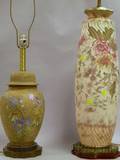 Two Large European Handpainted Floral Decorated Porcelain Vase Table Lamps