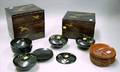 Japanese Crane Decorated Lacquer Three and TwoStack Boxes and Sets of Dishes and Bowls