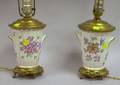 Pair of Metalmounted Sampsontype Handpainted Armorial and Floral Porcelain Table Lamps