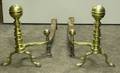 Pair of Brass and Iron Belted Balltop Andirons