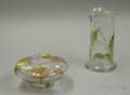 Two Mt Washington Attributed Enamel Floral Decorated Colorless Glass Vases
