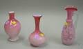 Enameled Satin Glass Ewer a Satin Glass Vase and a Herringbone Pink Gloss Cased Glass Vase