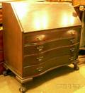 Chippendalestyle Mahogany Veneer Slantlid Serpentine Desk