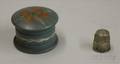 Sterling Silver Salem Massachusetts Souvenir Thimble and a Miniature Provincialstyle Painted Wooden Box