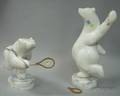 Two Carved Carrara Marble Polar Bear Tennis Player Figures