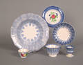 Group of blue spatter tablewares 19th c