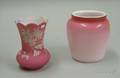 Victorian Enamel Floral Decorated Cased Glass Vase and Pink Cased Glass Jar