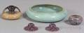 Pair of Rookwood Pottery Candlesticks a Vase and a Fulper Pottery Chamberstick and Bowl
