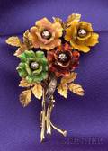 18kt Gold Enamel and Diamond Bouquet Brooch