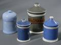 Five Porcelain Pharmacy Jars with Lids