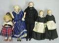 Dollhouse Bisque Head Father Mother Girl and Two Maids