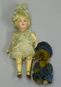 Small Bisque Head Doll and Her Tiny Schuco Teddy Bear