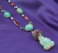 Jadeite Pink Tourmaline and Sapphire Pendant Necklace