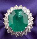 Platinum Emerald and Diamond Ring