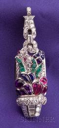 Art Deco Platinum Diamond and Gemset Lorgnette Mauboussin France