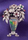 Art Deco Platinum Black Opal Diamond and Gemset Brooch