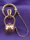Retro 18kt Gold and Ruby Pendant Watch Uti Paris