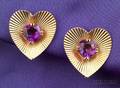 14kt Gold and Amethyst Heart Earclips